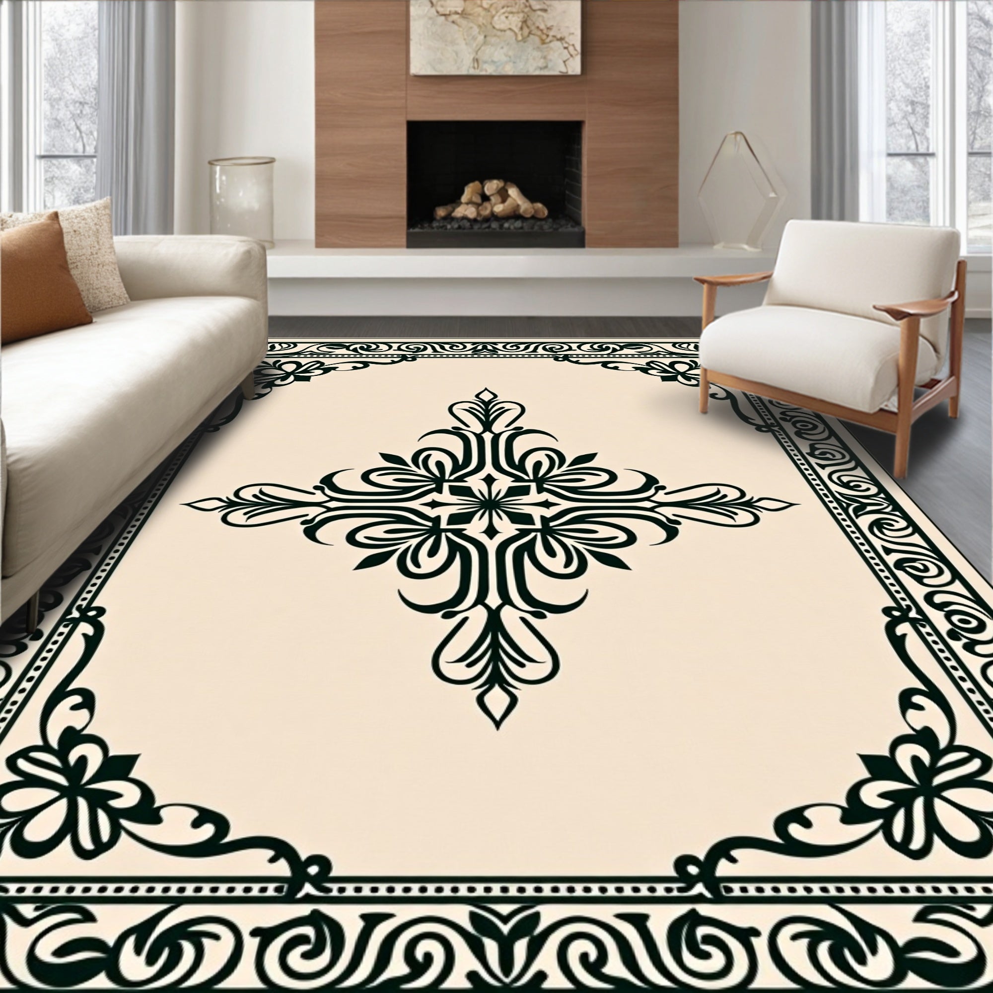 Damask Inspired Floral Cross Pattern Rug