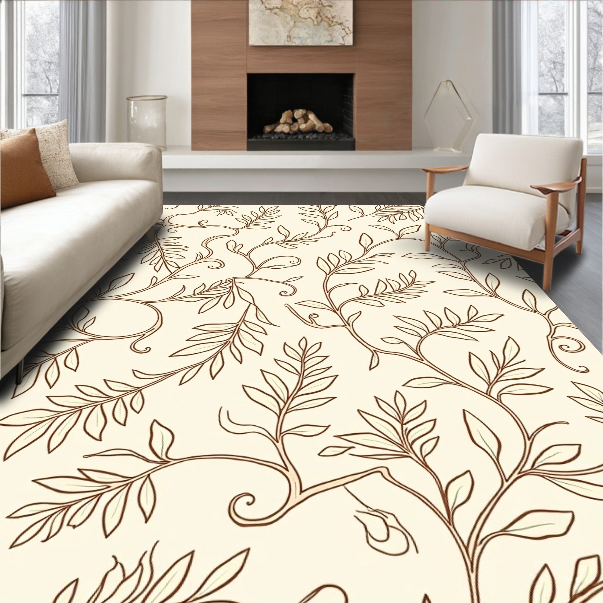 Elegant Vine Leaf Pattern Rug