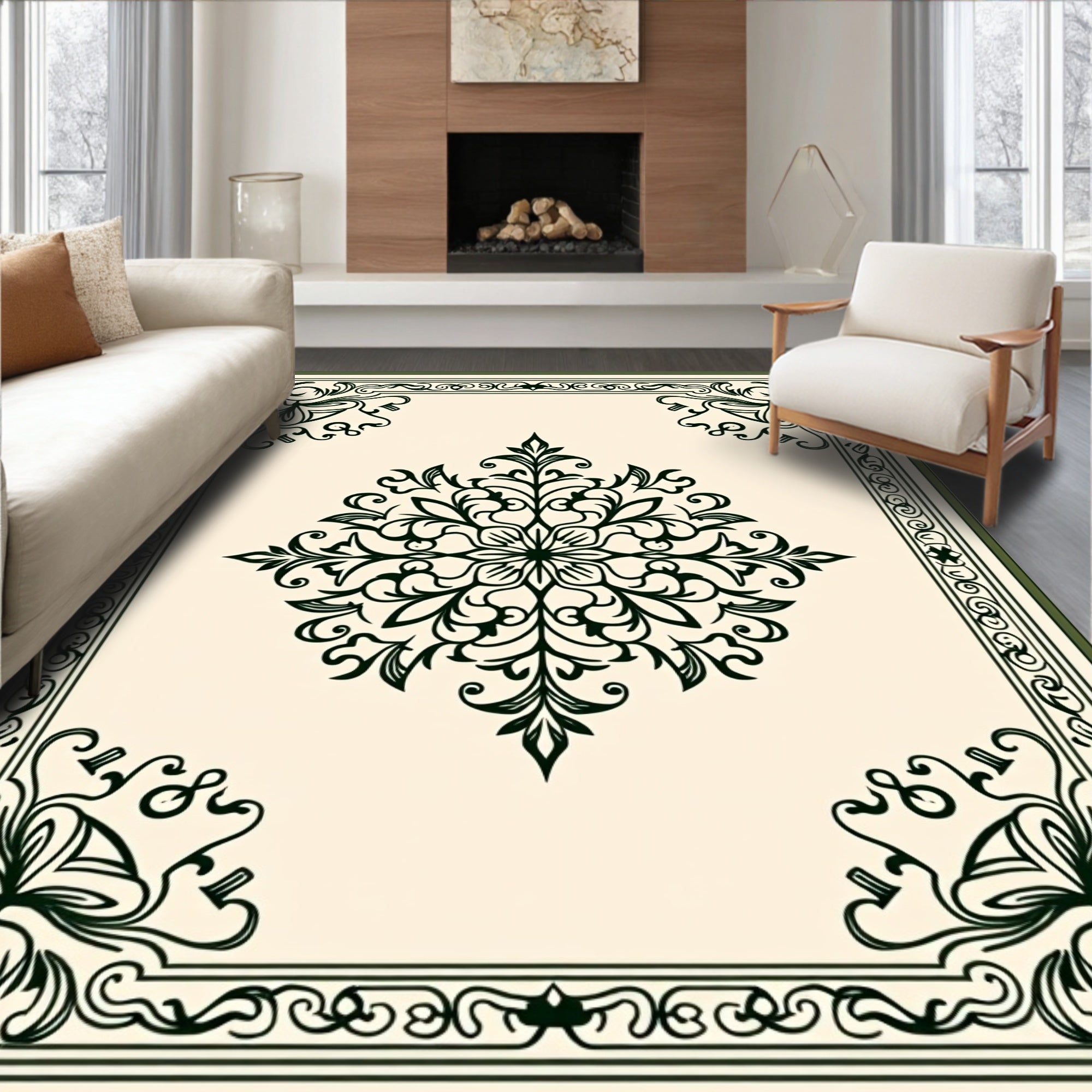 Elegant Floral Medallion Frame Design Rug