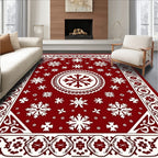 Classic Deep Red Snowflake Pattern Rug