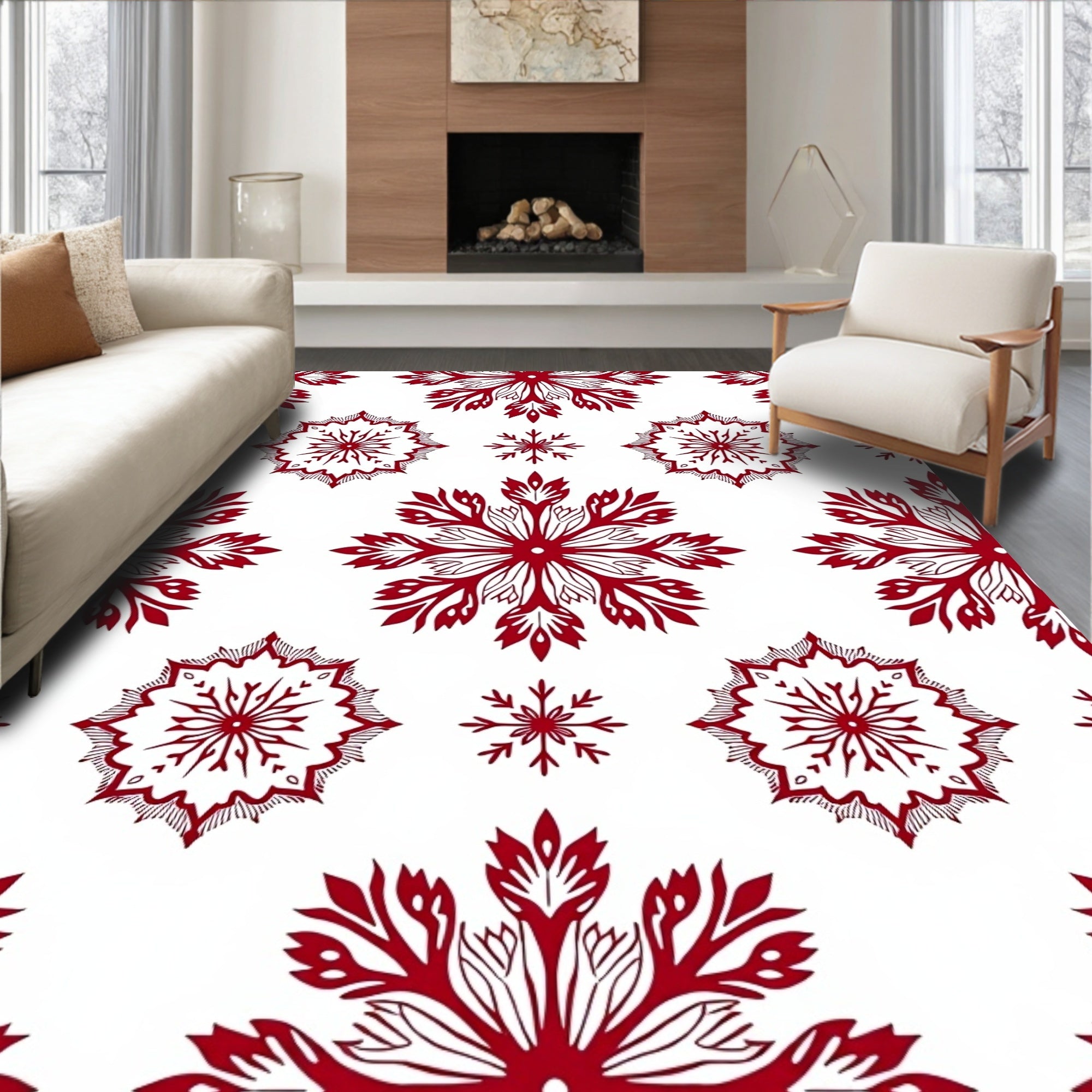 Crimson Snowflake Medallion Arrangement Rug