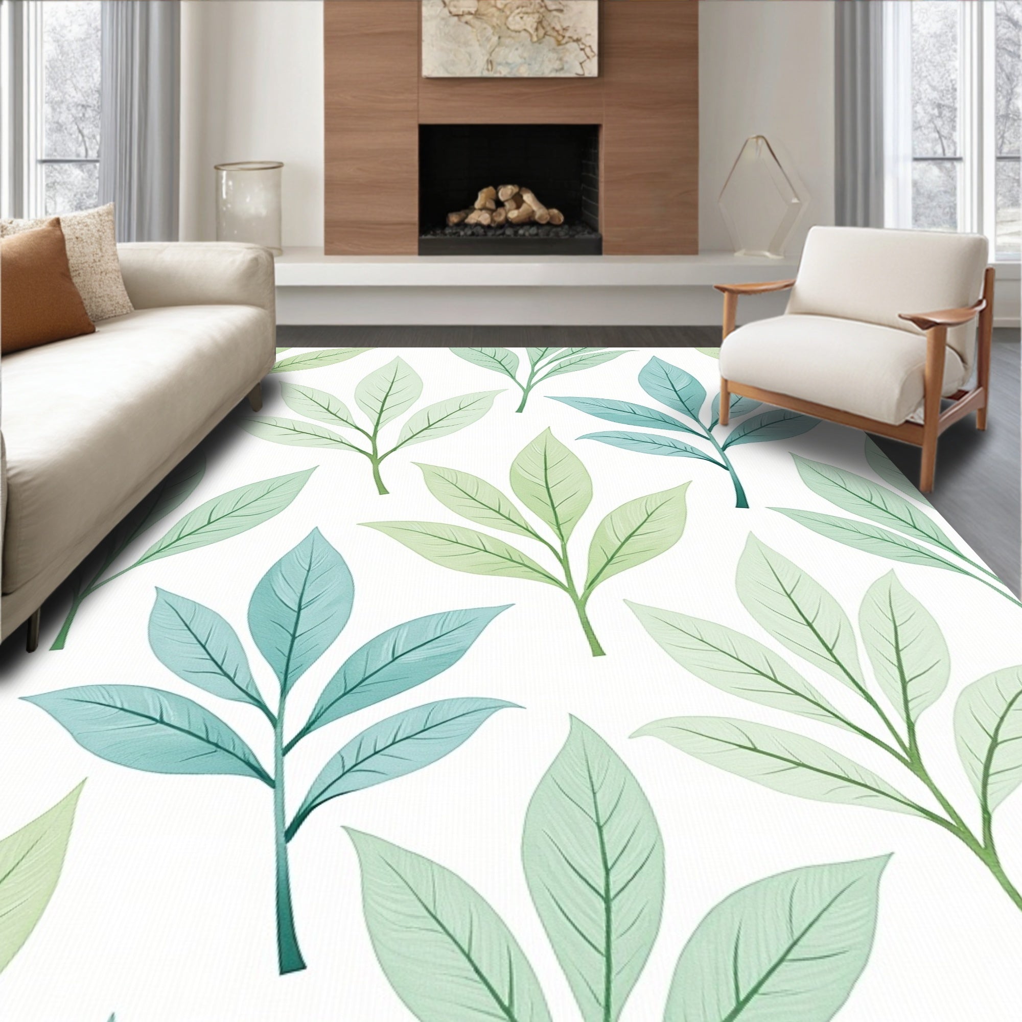 Delicate Leaf Patterned Pastel Rug
