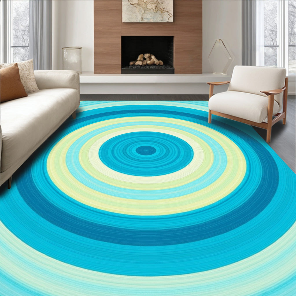Concentric Circles Blue Yellow Rug