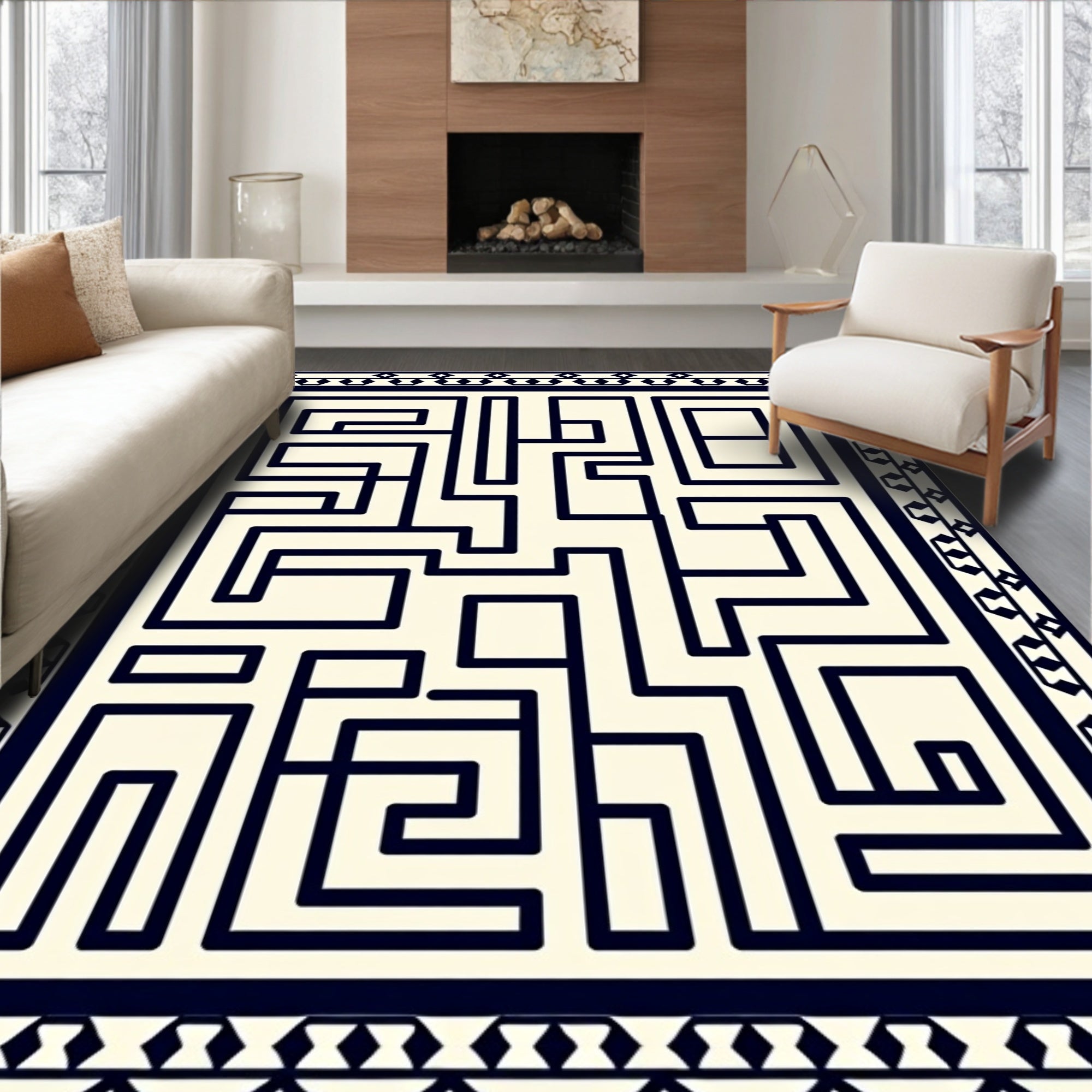 Navy Geometric Labyrinth Rug