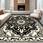 Ornate Black And Cream Floral Rug