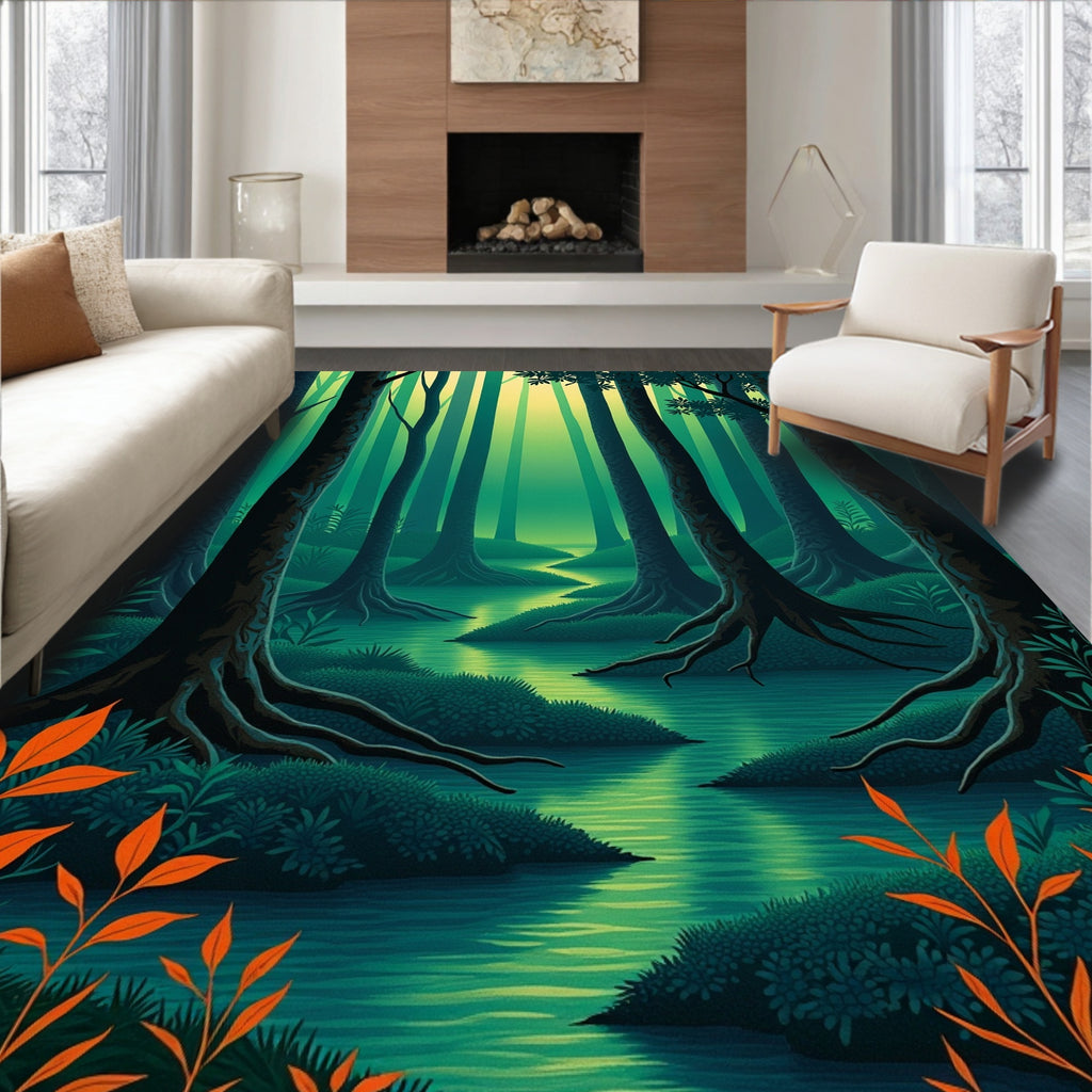 Mystical Forest Stream Pattern Rug