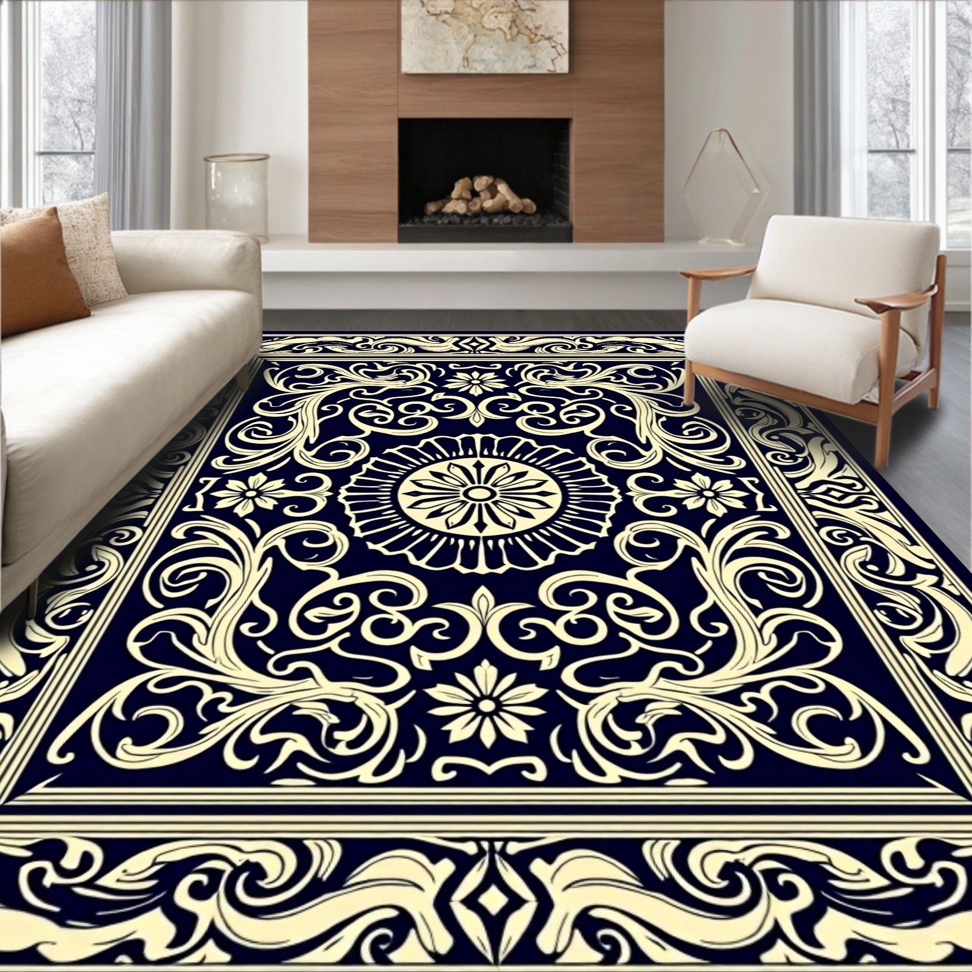 Elegant Scrollwork Floral Pattern Rug