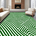 Green White Intersecting Geometric Stripes Rug