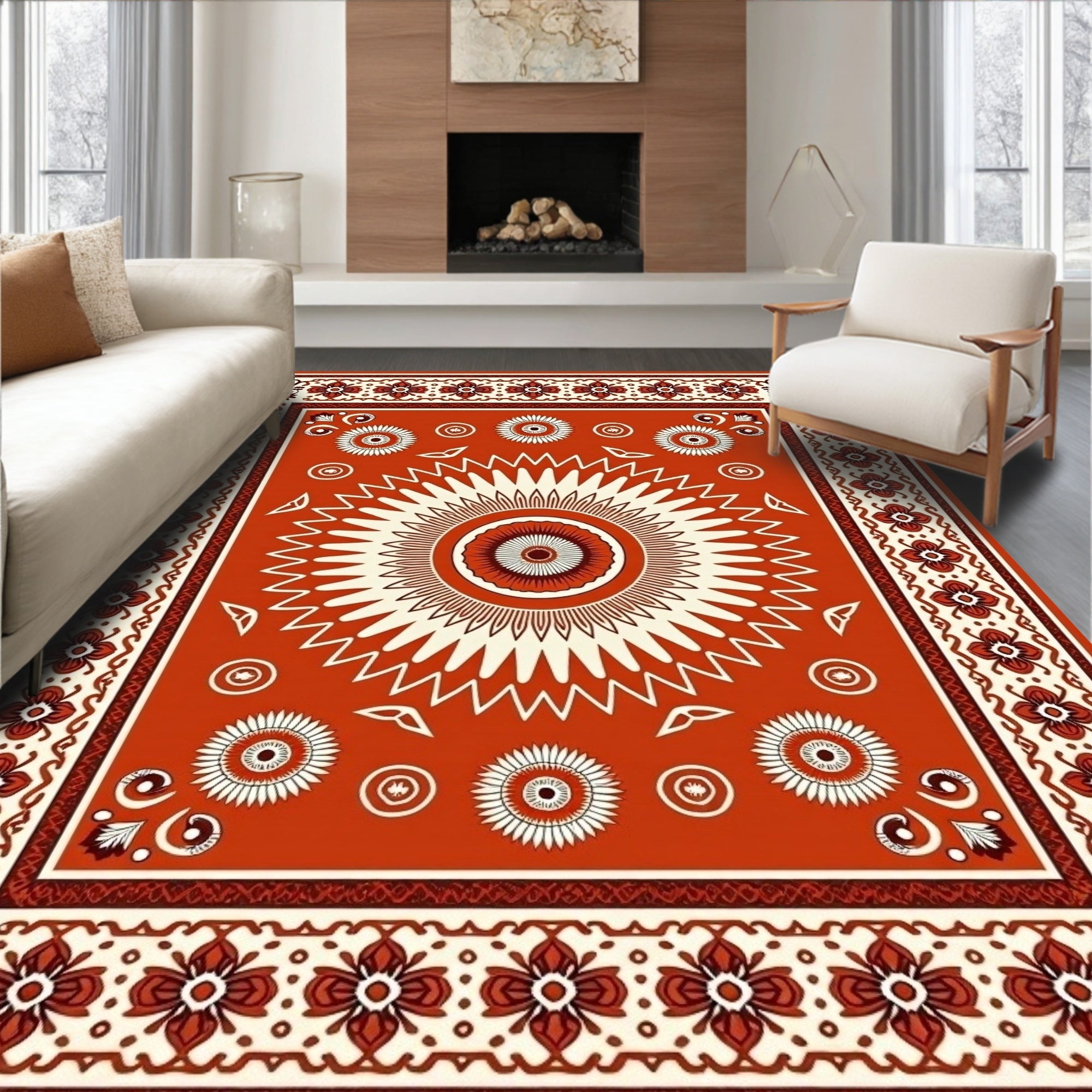 Bold Folk Art Sunburst Floral Rug