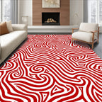 Bold Red White Swirl Pattern Rug