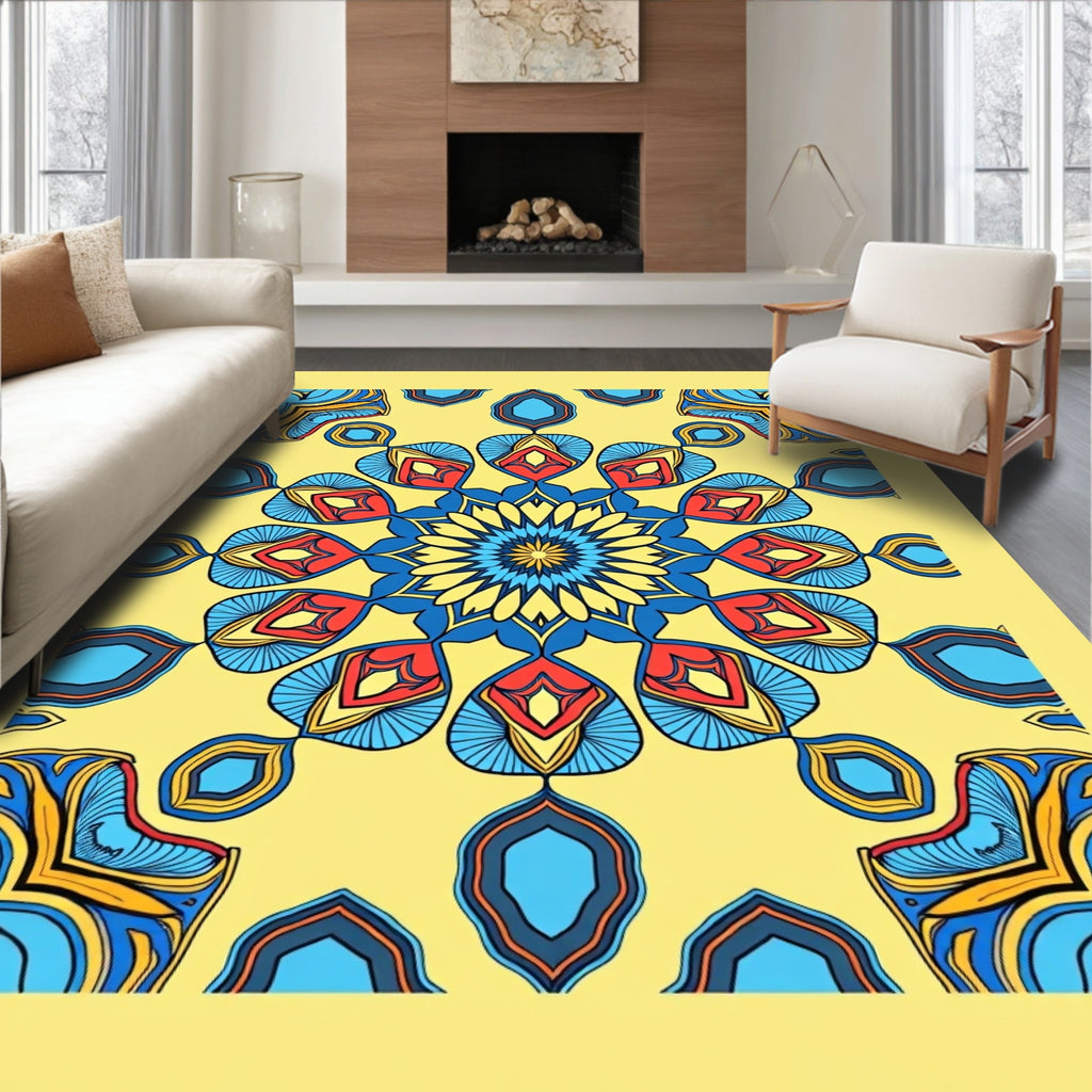 Geometric Sunburst Mandala Pattern Rug