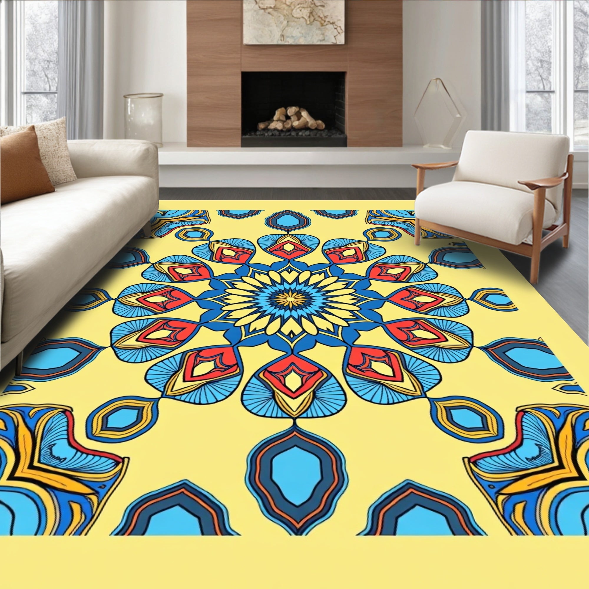 Geometric Sunburst Mandala Pattern Rug