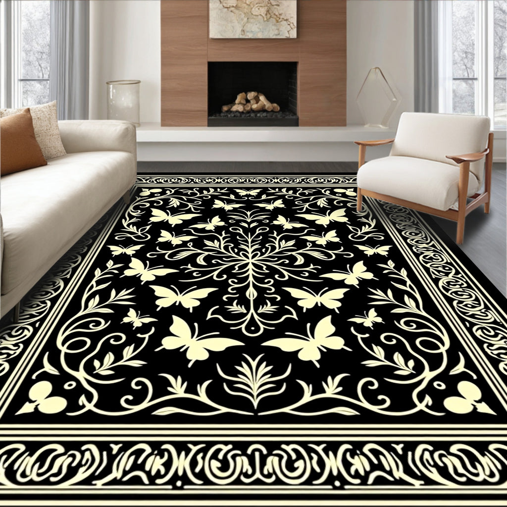 Elegant Butterfly Floral Vine Art Rug