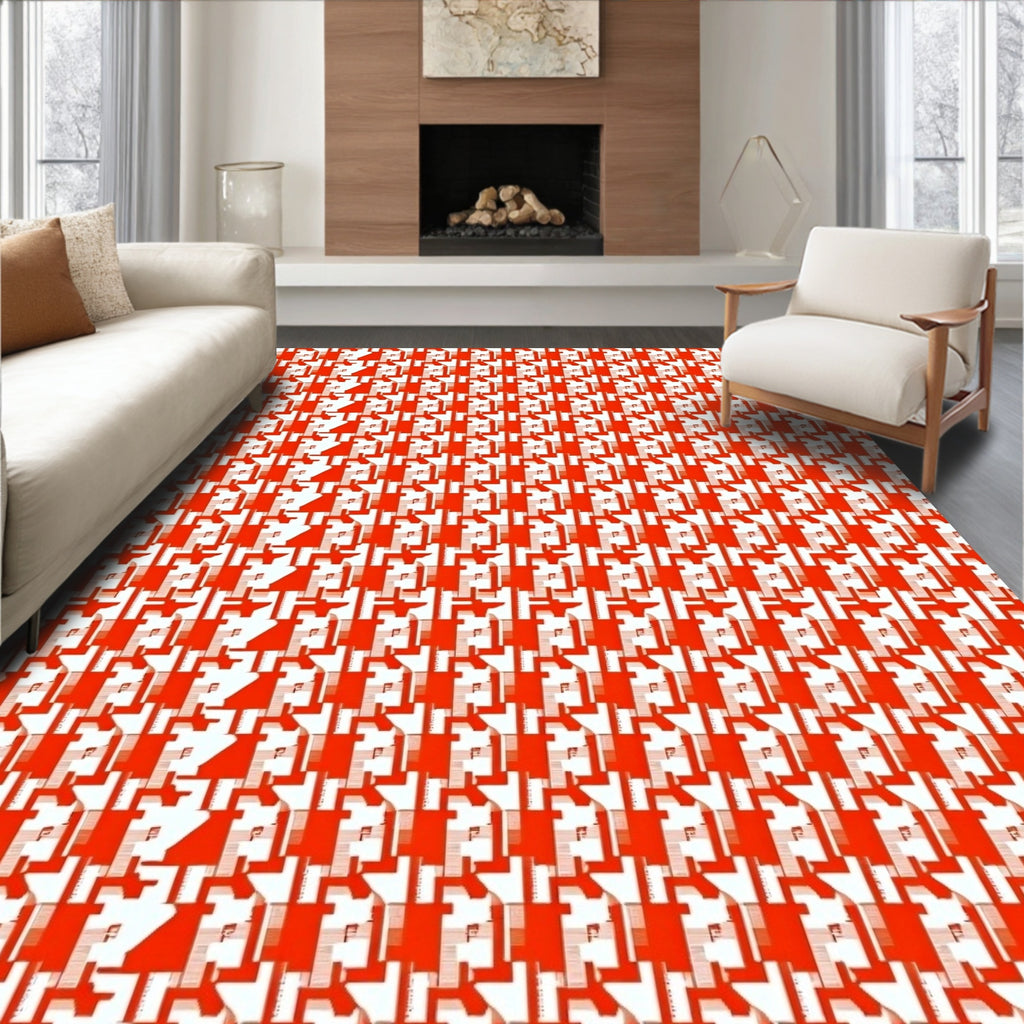 RedHoundstoothGeometricPatternRug Rug