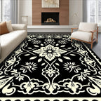 Cream Floral Medallion on Black Field Rug