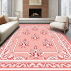 Coral Red Ornate Scroll Medallion Rug