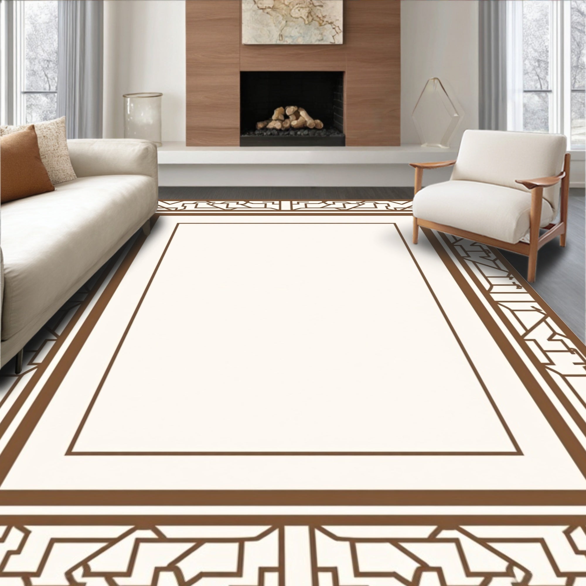 Brown Geometric Art Deco Style Rug