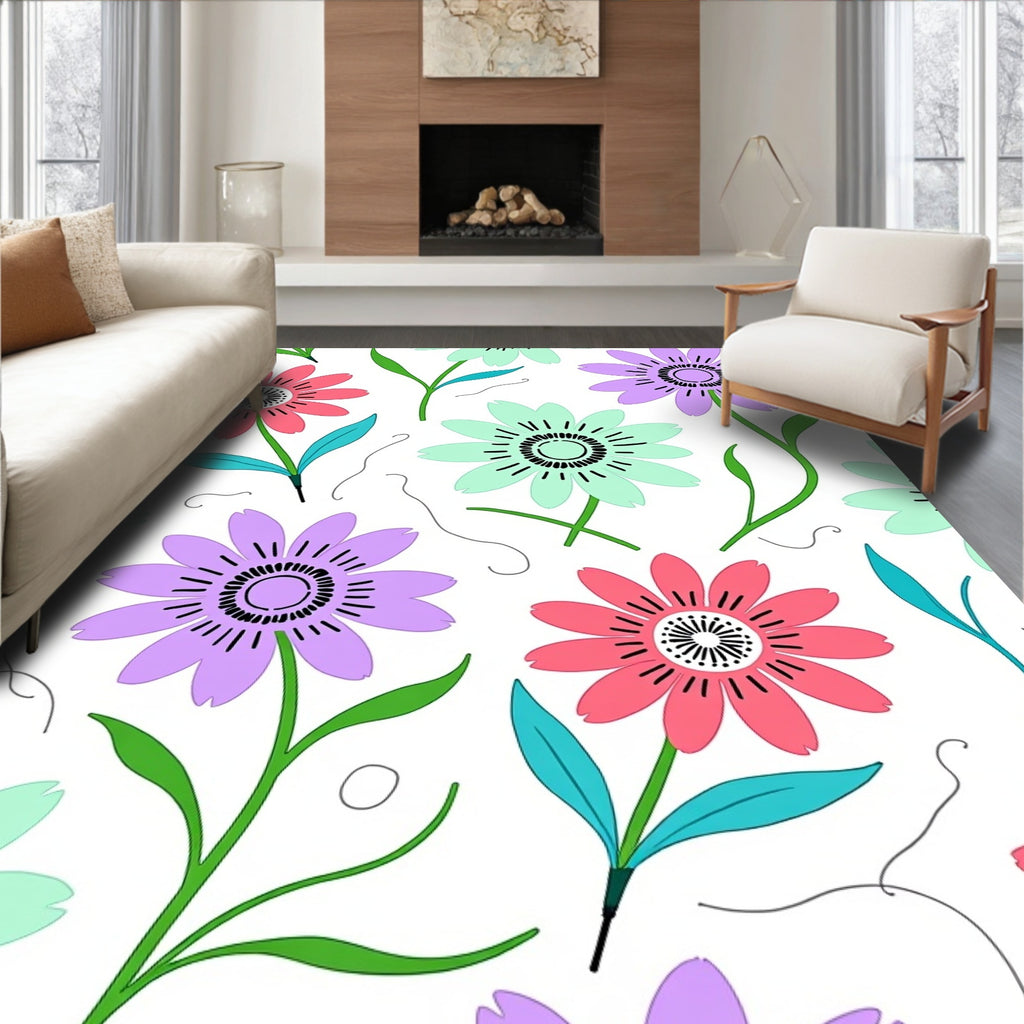 Whimsical Floral Pattern With Bright Colors Rug