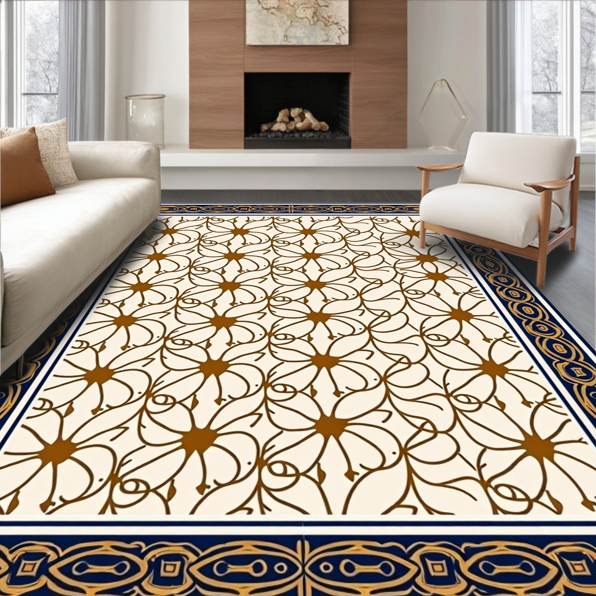 Ornate Floral Scroll Pattern Rug