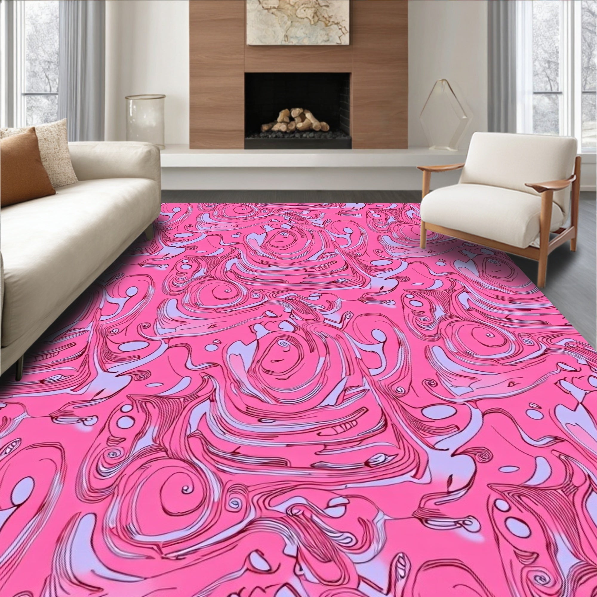 Whimsical Pink Swirl Flow Pattern Rug