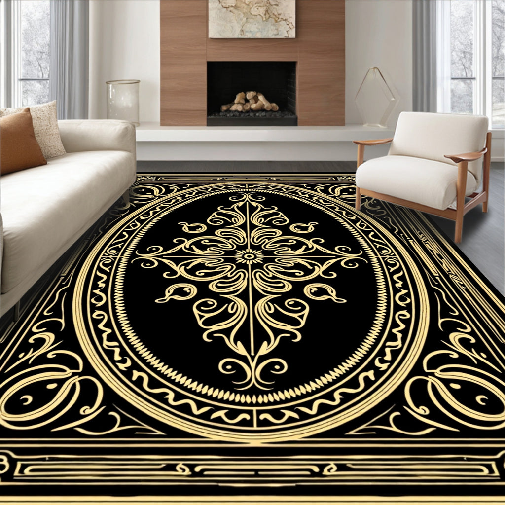 Elegant Golden Floral Art Nouveau Rug
