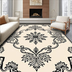 Classic Black and Cream Floral Medallion Rug