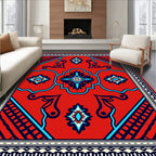 Vibrant Red Blue Geometric Floral Rug