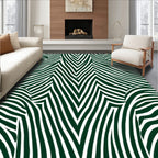Dark Green White Abstract Wave Pattern Rug