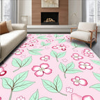 Pink Floral Leaves Design Rug