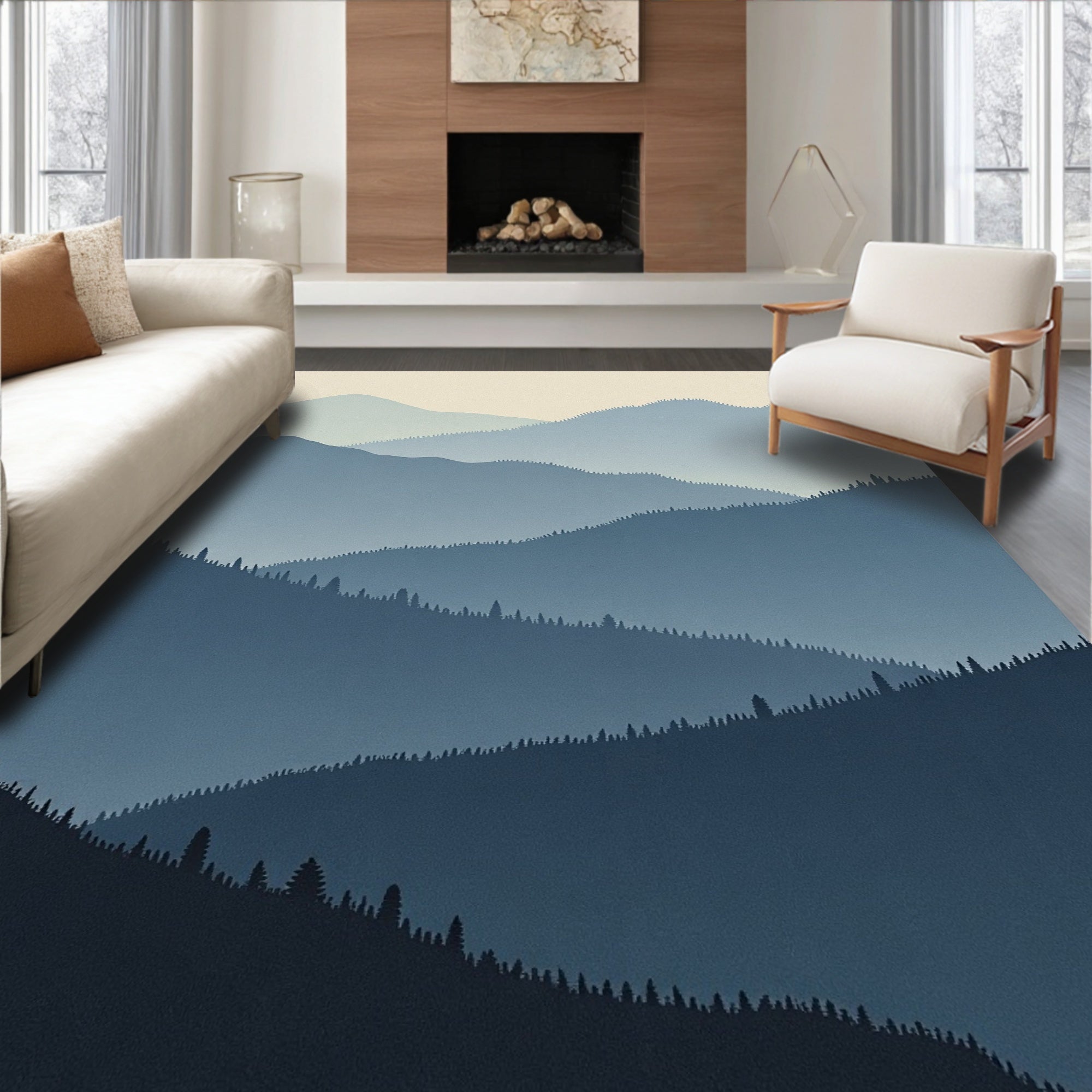 Misty Mountain Silhouette Pattern Rug
