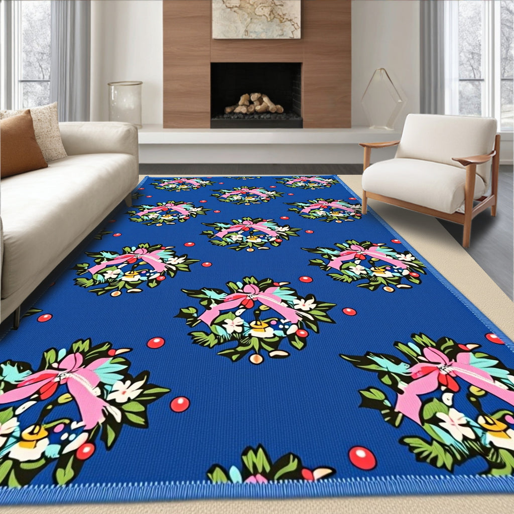 Whimsical Blue Wreath Holiday Rug