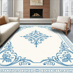 Elegant Blue Floral Scrollwork Design Rug
