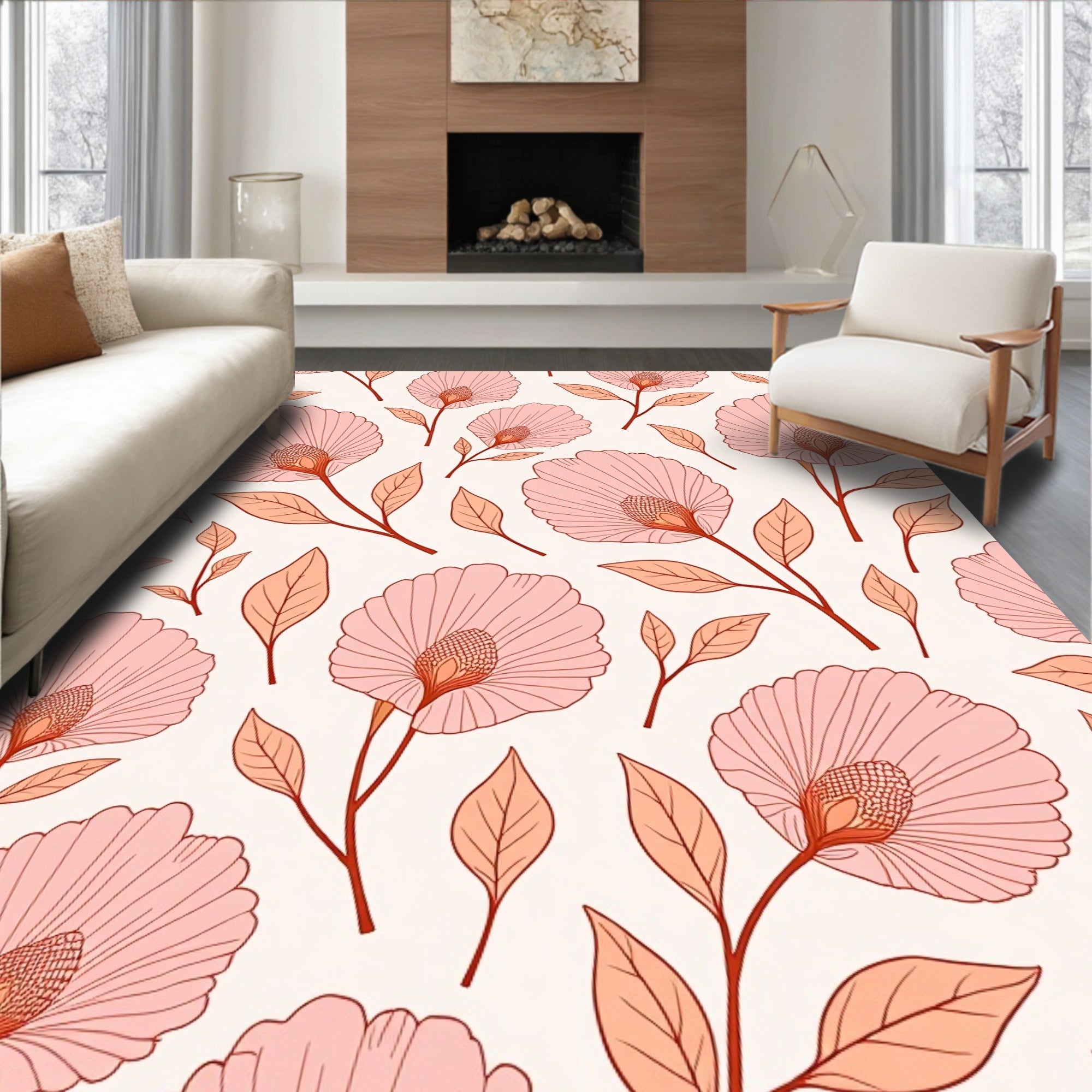 Delicate Pink Floral Pattern Rug