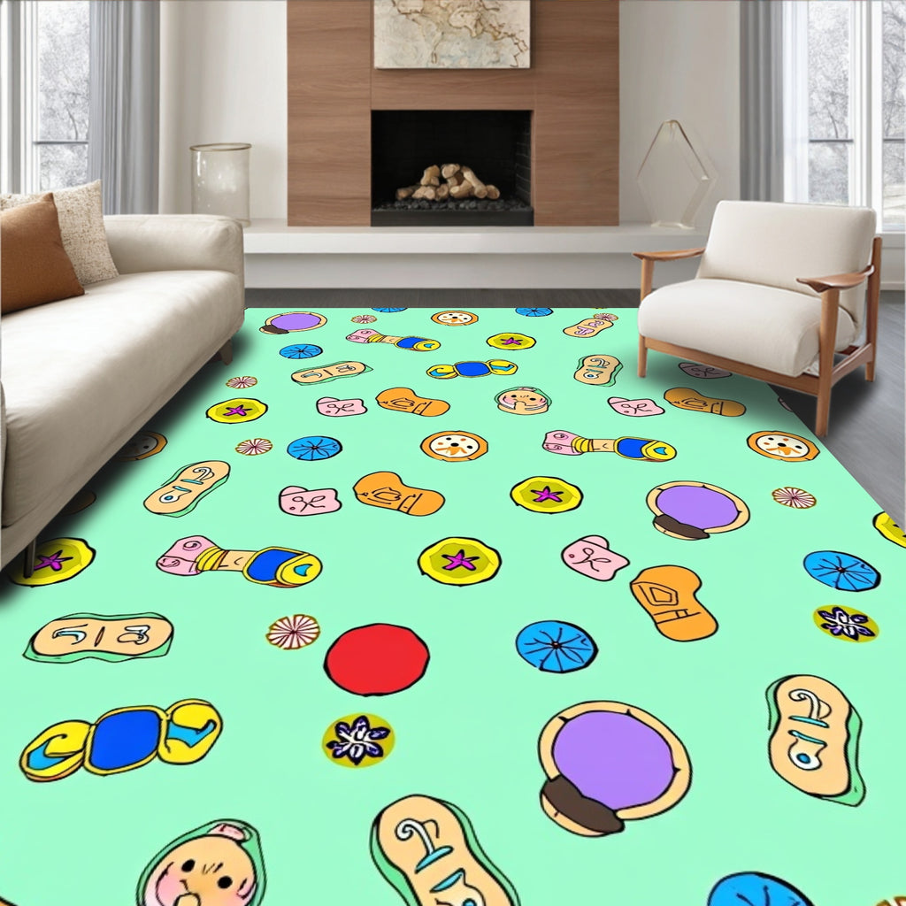 Playful Cartoon Shapes Flowers Rug
