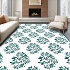 Deep Teal Abstract Floral Pattern Rug