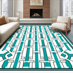 Teal White Geometric Lattice Rug