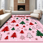 Whimsical red train Christmas trees snowflakes Rug