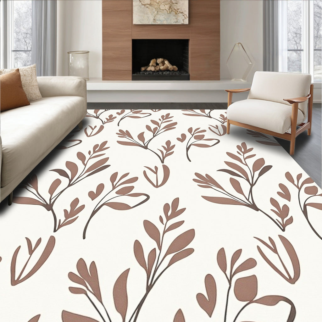 Brown Leafy Branch Pattern Rug