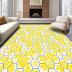 Yellow Floral Geometric Hexagonal Design Rug