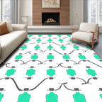Teal Geometric Swirling Vine Pattern Rug