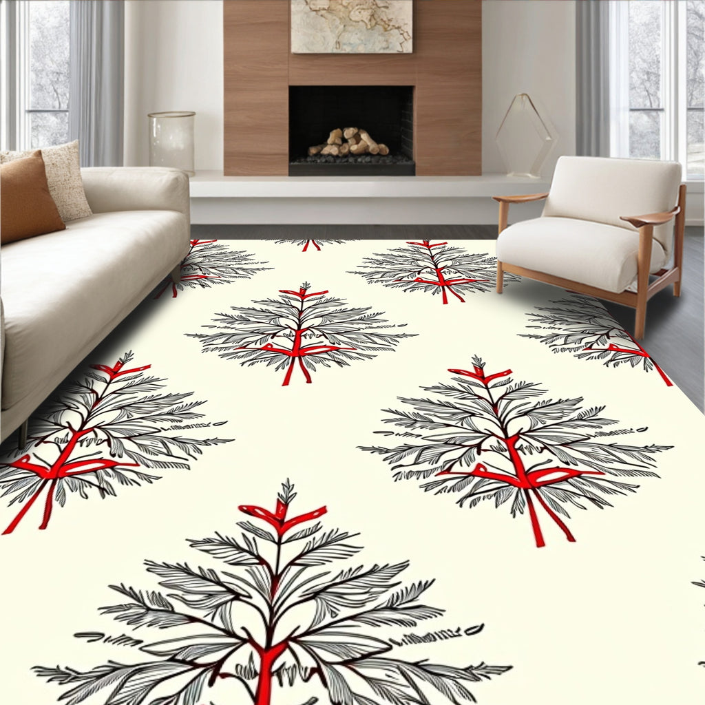 Minimalist Red Ribbon Pine Tree Rug