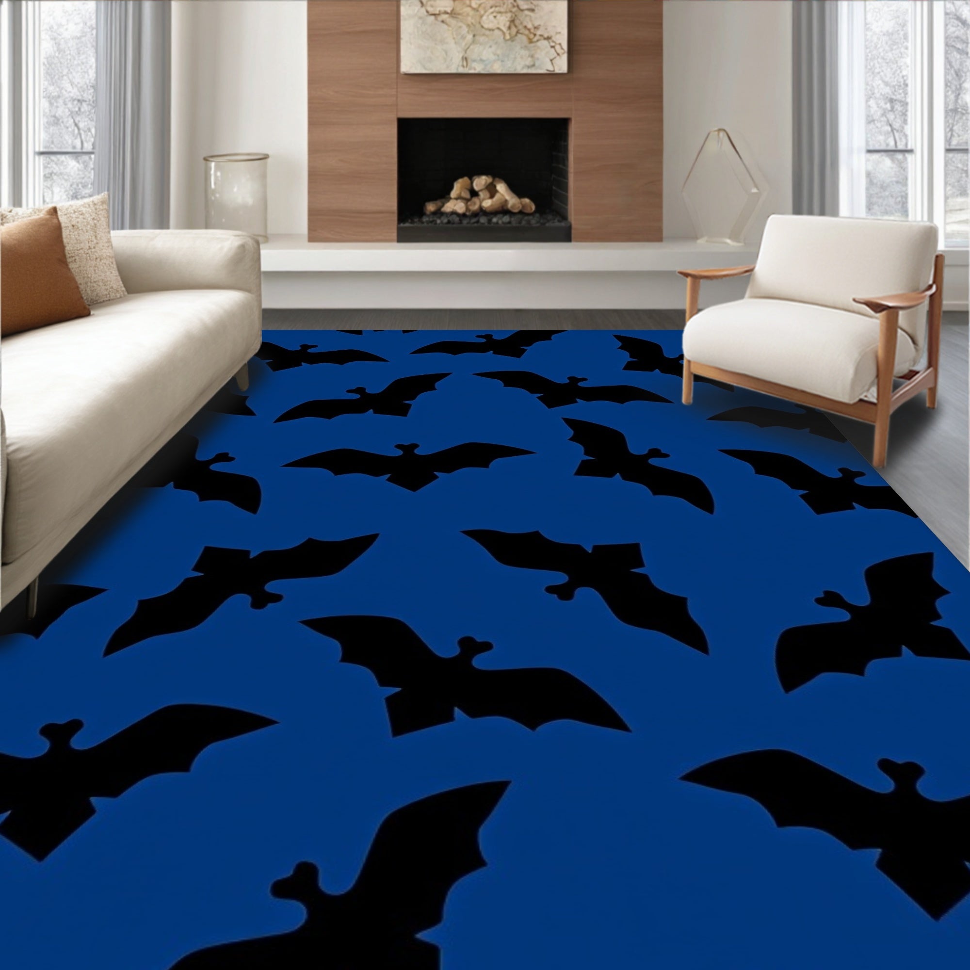 Midnight Flying Bats Pattern Rug