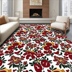 Deep Red Floral Pattern Rug