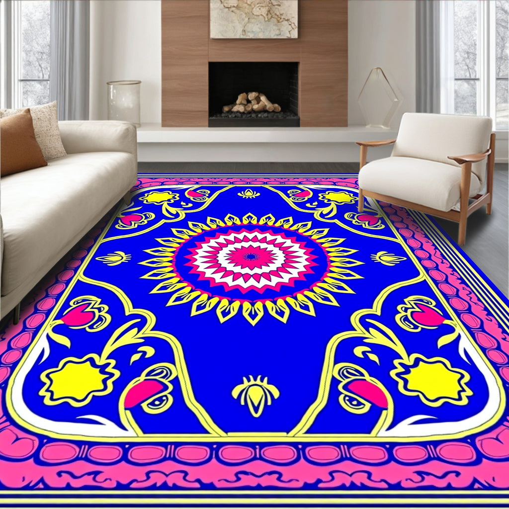 Bright Floral Mandala Pattern Rug