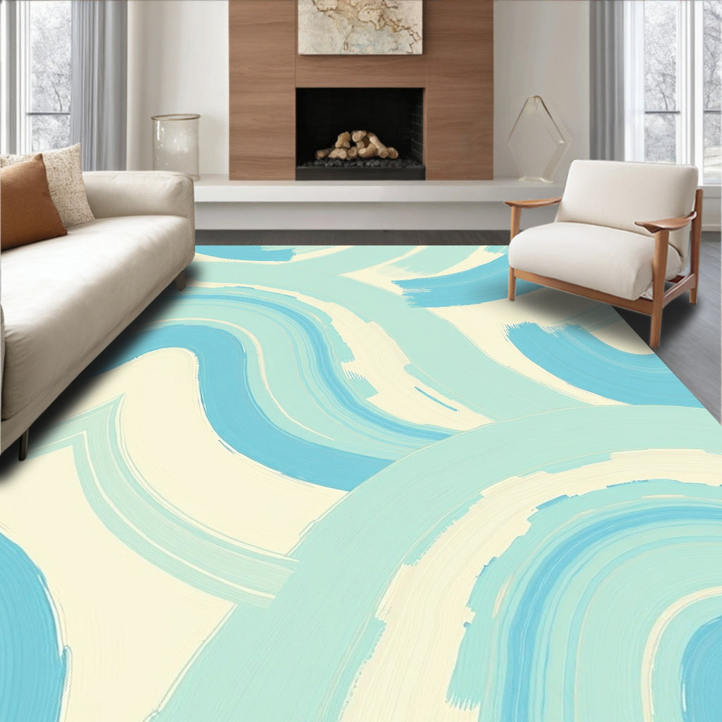 Abstract Brush Stroke Light Blue Design Rug