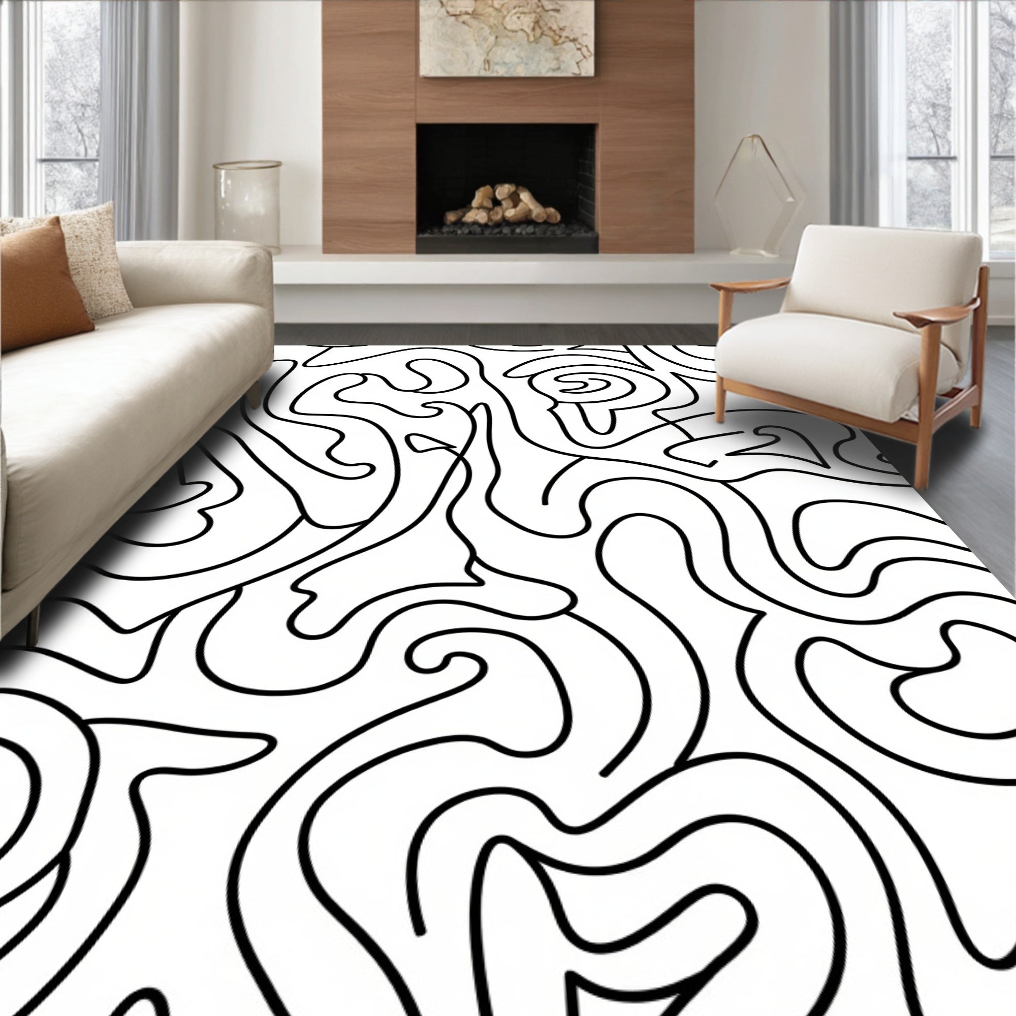 Abstract Curvy Line Art Design Rug