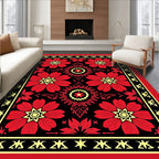 Bold Red Floral Geometric Design Rug