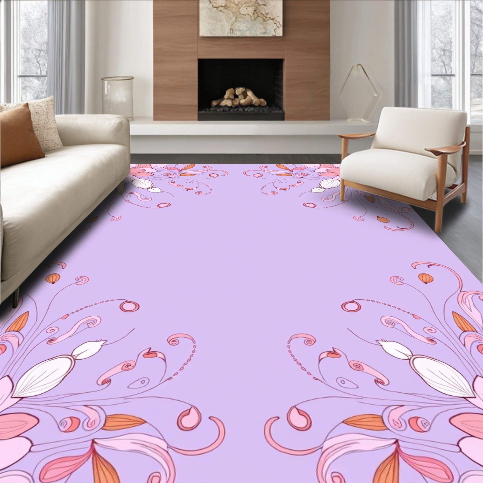 Floral Swirls Pastel Pattern Rug