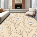 Neutral Daisy Floral Botanical Pattern Rug