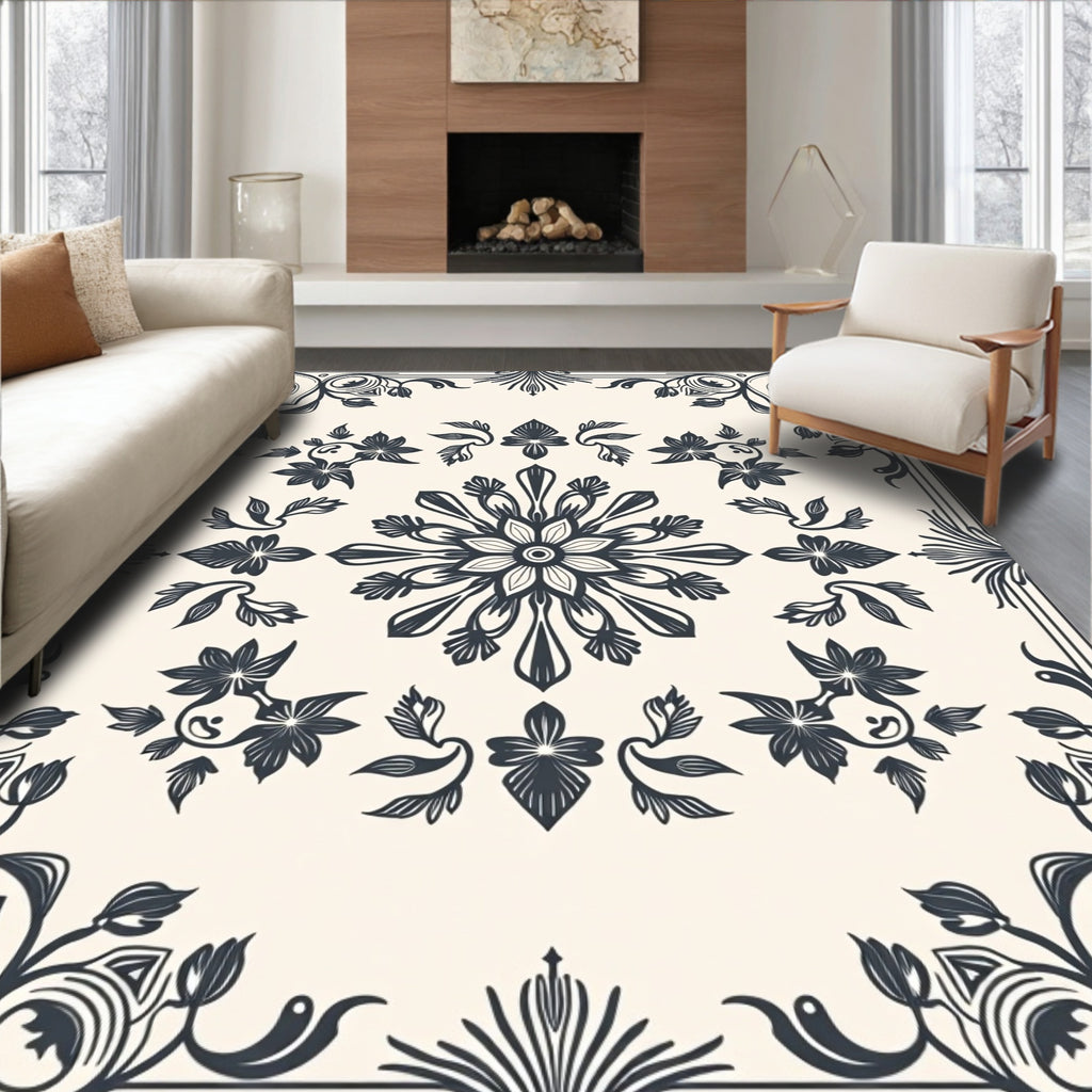 Ornate Floral Swirl Decorative Rug